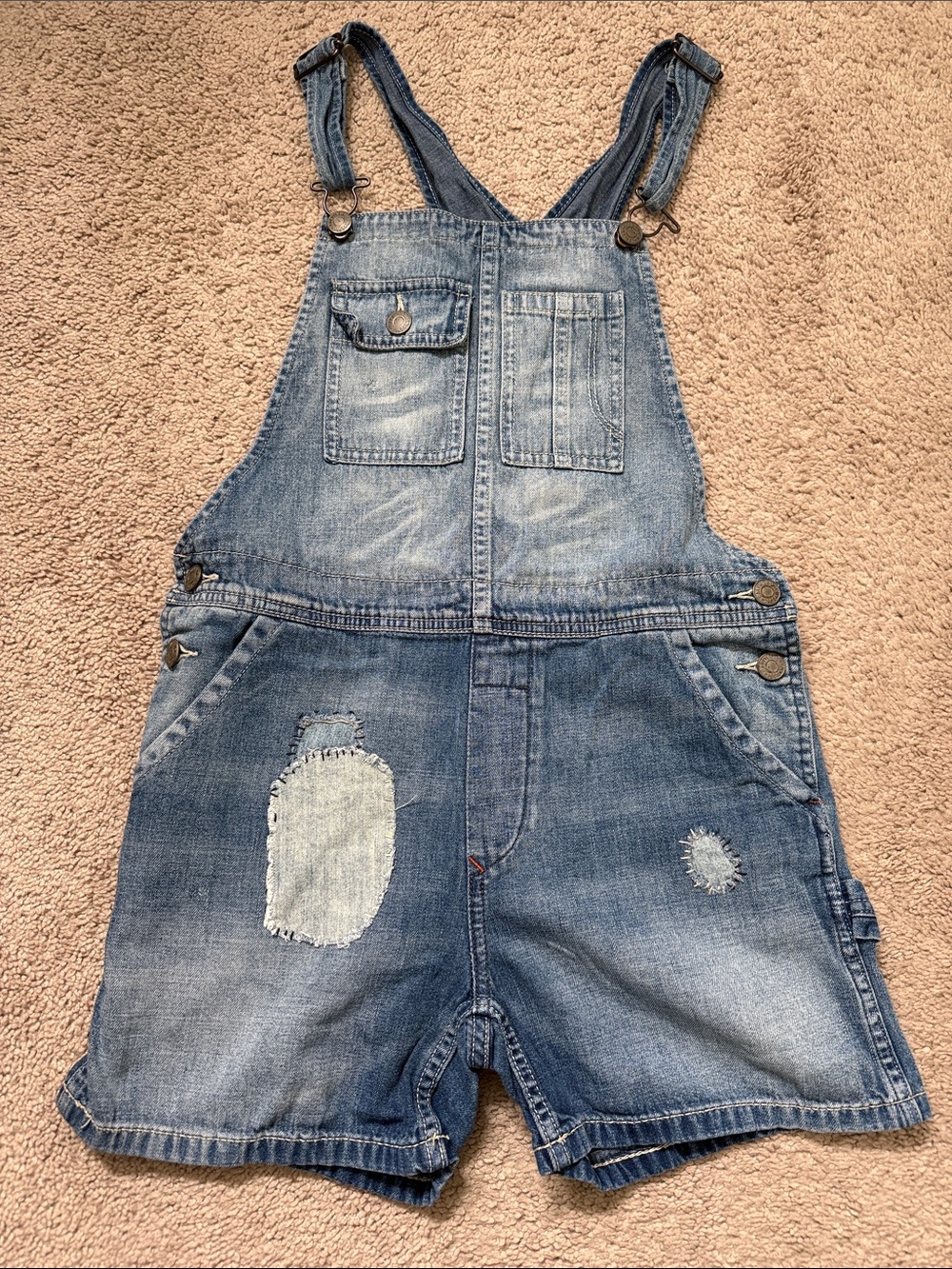 Girls Polo Ralph Lauren Size 12 Denim Blue Kids Short Overalls with Patchwork